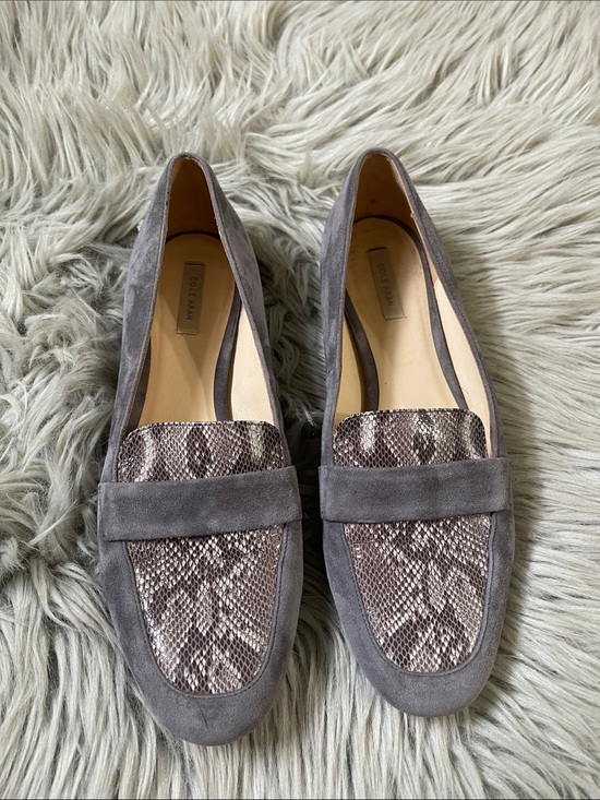 Cole Haan Shoes - Cole Haan Gray Suede Loafers with Snake-Print Vamp